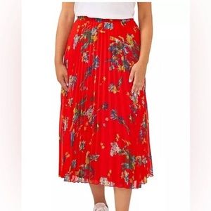 NWT Vince Camuto Women’s Pleated Midi Skirt- Beautiful Fireball Print